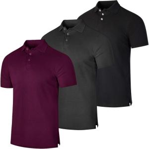 image:imageReal Essentials 3 Pack Mens Cotton Short Sleeve Polo  Collared Pique Golf Shirt Casual Performance Big amp Tall AvailableSet C