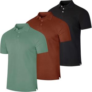 image:imageReal Essentials 3 Pack Mens Cotton Short Sleeve Polo  Collared Pique Golf Shirt Casual Performance Big amp Tall AvailableSet F