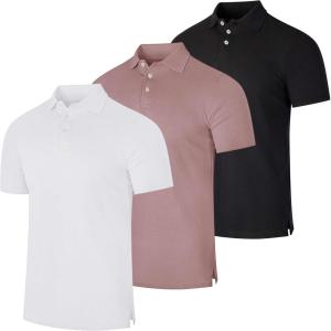 image:imageReal Essentials 3 Pack Mens Cotton Short Sleeve Polo  Collared Pique Golf Shirt Casual Performance Big amp Tall AvailableSet H
