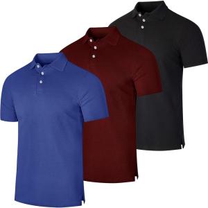 image:imageReal Essentials 3 Pack Mens Cotton Short Sleeve Polo  Collared Pique Golf Shirt Casual Performance Big amp Tall AvailableSet J