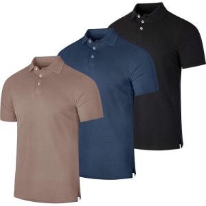 image:imageReal Essentials 3 Pack Mens Cotton Short Sleeve Polo  Collared Pique Golf Shirt Casual Performance Big amp Tall AvailableSet K