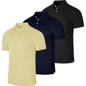 image:imageReal Essentials 3 Pack Mens Cotton Short Sleeve Polo  Collared Pique Golf Shirt Casual Performance Big amp Tall AvailableSet L