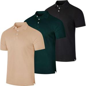 image:imageReal Essentials 3 Pack Mens Cotton Short Sleeve Polo  Collared Pique Golf Shirt Casual Performance Big amp Tall AvailableSet a
