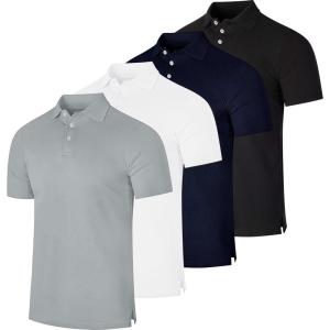 image:imageReal Essentials 4 Pack Mens Cotton Short Sleeve Polo  Collared Pique Golf Shirt Casual Performance Big amp Tall AvailableSet 15