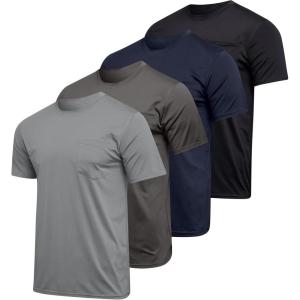 image:imageReal Essentials 4 Pack Mens DryFit Short Sleeve Pocket Crew Performance Athletic TShirt Available in Big amp TallSet 10
