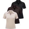 image:imageReal Essentials 3 Pack Womens Polo Shirts Short Sleeve V Neck Dry Fit Golf Athletic Workout Gym Office Collared TopsSolid Black  Solid Chocolate Torte  Solid Moonbeam