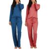 image:imageReal Essentials 2 Pack Womens Long Sleeve Pajama Sets  Soft Comfy 2 Piece PJ Set Matching Ladies Sleepwear Plus SizeSet B Blue  Burgundy