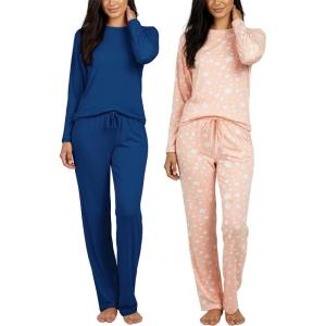 image:imageReal Essentials 2 Pack Womens Long Sleeve Pajama Sets  Soft Comfy 2 Piece PJ Set Matching Ladies Sleepwear Plus SizeSet G Blue  Pink