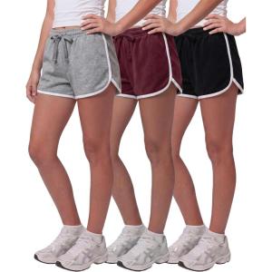 image:imageReal Essentials 3 Pack Girls Fleece Dolphin Shorts Athletic Running Soccer Basketball Sleep Lounge Casual Cotton CozySolid Black  Solid Burgundy  Grey Heather