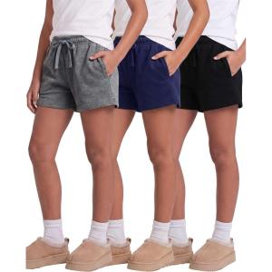 image:imageReal Essentials 3 Pack Girls Fleece Lounge Shorts Sweat Athletic Casual Cotton Soft Comfy with Pockets Cozy LoungewearSolid Black  Solid Navy Blazer  Charcoal Heather