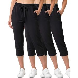 image:imageReal Essentials 3 Pack Womens Capri Open Bottom Sweatpants  Casual Lounge Athletic Workout Yoga Pants with Pockets PlusSet 9