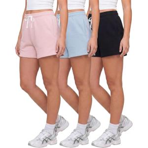 image:imageReal Essentials 3 Pack Womens Fleece Lounge Shorts Athletic Workout Gym Sweat Sleep Casual Cotton Comfy with PocketsSolid Black  Solid Ballad Blue  Solid Pale Lilac