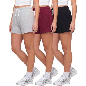 image:imageReal Essentials 3 Pack Womens Fleece Lounge Shorts Athletic Workout Gym Sweat Sleep Casual Cotton Comfy with PocketsSolid Black  Solid Burgundy  Grey Heather