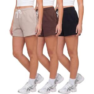 image:imageReal Essentials 3 Pack Womens Fleece Lounge Shorts Athletic Workout Gym Sweat Sleep Casual Cotton Comfy with PocketsSolid Black  Solid Chocolate Torte  Solid Moonbeam