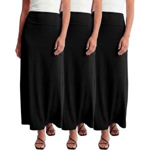 image:imageReal Essentials 3 Pack Womens UltraSoft Flowy Maxi High Waisted Long Skirts Available in Plus SizeSet 9