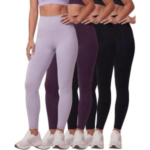 image:imageReal Essentials 3 Pack Womens Workout Athletic Leggings Yoga Pants Tummy Control High Waisted Running Gym Pilates SoftSolid Black  Solid Black  Solid Plum Perfect  Solid Orchid Petal