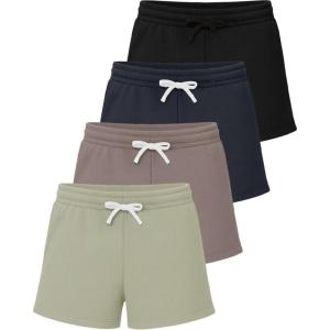 image:imageReal Essentials 4 Pack Girls Fleece Shorts  Ultra Soft Pull On Lounge amp Sport Shorts for School Play amp Everyday Comfort4