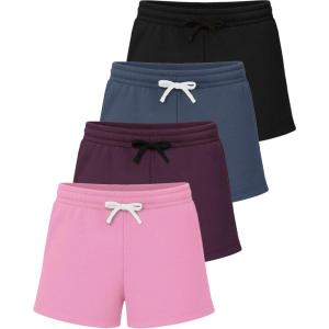 image:imageReal Essentials 4 Pack Girls Fleece Shorts  Ultra Soft Pull On Lounge amp Sport Shorts for School Play amp Everyday Comfort5