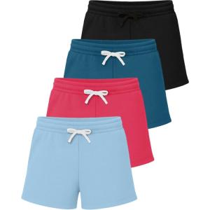 image:imageReal Essentials 4 Pack Girls Fleece Shorts  Ultra Soft Pull On Lounge amp Sport Shorts for School Play amp Everyday Comfort8