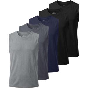 image:imageReal Essentials 5 Pack Boys Mesh Active Tank Tops Athletic Workout Sleeveless Muscle Basketball Sports Dry Fit TeenSolid Black  Solid Black  Solid Navy Blazer  Solid Quiet Shade  Solid Ultimate Grey