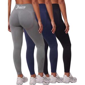 image:imageJuicy Couture Womens Seamless Leggings Yoga Pants Tummy Control High Waisted Running Gym Workout Athletic Pilates SoftSolid Black Beauty  Solid Medieval Blue  Solid Ultimate Gray