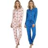 image:imageReal Essentials 2 Pack Womens Soft Pajama Set  Button Down Top and Lounge Sleep PJ Pants  Matching Sleepwear Plus SizeLong Sleeve  Set 10