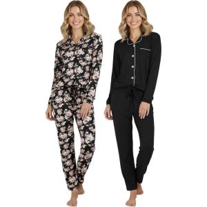 image:imageReal Essentials 2 Pack Womens Soft Pajama Set  Button Down Top and Lounge Sleep PJ Pants  Matching Sleepwear Plus SizeLong Sleeve  Set 5
