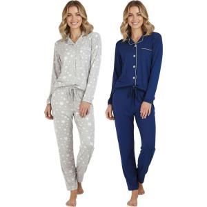 image:imageReal Essentials 2 Pack Womens Soft Pajama Set  Button Down Top and Lounge Sleep PJ Pants  Matching Sleepwear Plus SizeLong Sleeve  Set 7