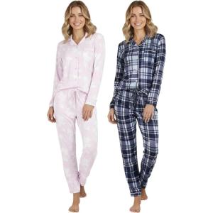 image:imageReal Essentials 2 Pack Womens Soft Pajama Set  Button Down Top and Lounge Sleep PJ Pants  Matching Sleepwear Plus SizeLong Sleeve  Set 8