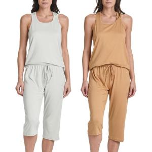 image:imageReal Essentials 2 Pack Womens Tank Top amp Capri Pajama Set  SuperSoft Sleeveless Summer Loungewear Plus Size AvailableSet 3
