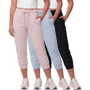 image:imageReal Essentials 3 Pack Womens Fleece Capri Joggers Athletic Lounge Gym Running Sweatpants with Pockets Available in PlusSolid Black  Solid Ballad Blue  Solid Pale Lilac