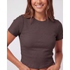 image:imageReal Essentials 3 Pack Womens Cropped Cap Sleeve Ribbed Cotton T Shirts Crop Tops Crew Neck Tees Casual Summer Spring TopsSolid Black  Solid Chocolate Torte  Solid Moonbeam