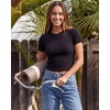image:imageReal Essentials 3 Pack Womens Cropped Cap Sleeve Ribbed Cotton T Shirts Crop Tops Crew Neck Tees Casual Summer Spring TopsSolid Black  Solid Navy Blazer  Charcoal Heather