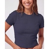 image:imageReal Essentials 3 Pack Womens Cropped Cap Sleeve Ribbed Cotton T Shirts Crop Tops Crew Neck Tees Casual Summer Spring TopsSolid Black  Solid Navy Blazer  Charcoal Heather