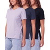 image:imageReal Essentials 3 Pack Womens Cotton Split Hem T Shirts Short Sleeve Crew Neck Side Slit Stretchy Tees Casual Summer SpringSolid Black  Solid Navy Blazer  Solid Orchid Petal