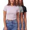 image:imageReal Essentials 3 Pack Womens Cropped Cap Sleeve Ribbed Cotton T Shirts Crop Tops Crew Neck Tees Casual Summer Spring TopsSolid Black  Solid Iceberg Green  Solid Orchid Petal