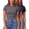 image:imageReal Essentials 3 Pack Womens Cropped Cap Sleeve Ribbed Cotton T Shirts Crop Tops Crew Neck Tees Casual Summer Spring TopsSolid Black  Solid Navy Blazer  Charcoal Heather