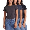 image:imageReal Essentials 3 Pack Womens Cropped Cap Sleeve T Shirts Cotton Crew Neck Short Sleeve Tees Casual Going Out Summer TopsSolid Black  Solid Navy Blazer  Charcoal Heather