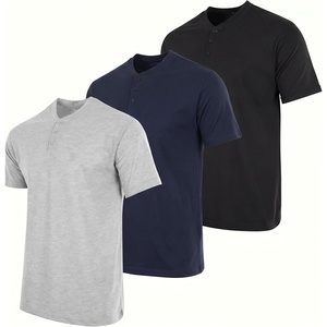 image:imageReal Essentials 3 Pack Mens Cotton Short Sleeve Henley TShirt  Casual Work Activewear Tee Available in Big amp TallShort Sleeve  Set 13