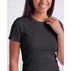 image:imageReal Essentials 3 Pack Womens Ribbed Cotton T Shirts Short Sleeve Crew Neck Soft Stretchy Tees Casual Summer Spring TopsSolid Black  Solid Black  Solid Black