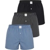image:imageReal Essentials 3 Pack Mens Woven Cotton Poplin Lounge Shorts Sleep Casual Comfy Loose Fit Elastic Waist PJ Bottoms PocketsSolid Black  Charcoal Art Stripe  Elemental Blue Stripe
