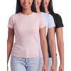 image:imageReal Essentials 3 Pack Womens Ribbed Cotton T Shirts Short Sleeve Crew Neck Soft Stretchy Tees Casual Summer Spring TopsSolid Black  Solid Ballad Blue  Solid Pale Lilac