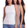 image:imageReal Essentials 3 Pack Womens Ribbed Cotton Tank Tops Sleeveless Crew Neck Stretchy Casual Summer Spring Basic Trendy TopsSolid Black  Grey Heather  Solid Bright White
