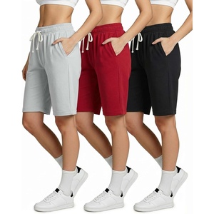 image:imageReal Essentials 3 Pack Womens Cotton Terry Jersey 9 Bermuda Shorts PocketsCasual Lounge Yoga Available in Plus SizeSet 8