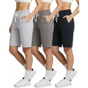 image:imageReal Essentials 3 Pack Womens Cotton Terry Jersey 9 Bermuda Shorts PocketsCasual Lounge Yoga Available in Plus SizeSet 9