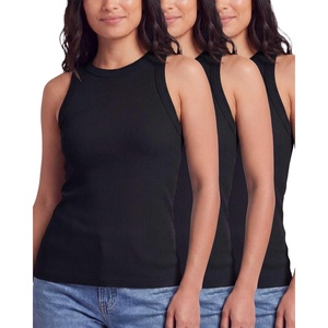 image:imageReal Essentials 3 Pack Womens Ribbed Cotton Tank Tops Sleeveless Crew Neck Stretchy Casual Summer Spring Basic Trendy TopsSolid Black  Solid Black  Solid Black