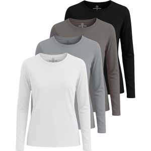 image:imageReal Essentials 4 Pack Womens Cotton ClassicFit LongSleeve Crewneck TShirt Available in Plus SizeSet 14