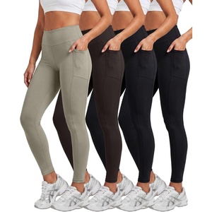 image:imageReal Essentials 4 Pack Womens Full Length Fitted Athletic Yoga Performance Leggings with Pockets Available in Plus SizeSet 14