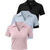 image:imageReal Essentials 3 Pack Womens V Neck Crop Polo Shirts  Short Sleeve Sweater Dry Fit Golf Athletic Workout Collared TopsSolid Black  Solid Ballad Blue  Solid Pale Lilac