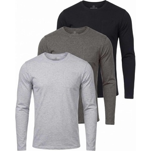 image:imageReal Essentials 3 Pack Mens Cotton Long Sleeve Crew Neck TShirt with Pocket  Soft Work Casual Jersey Tees Big amp TallSet 13